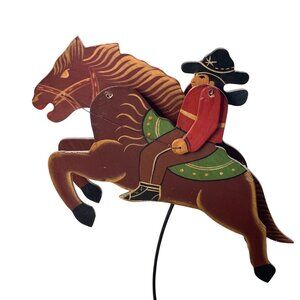 Vtg Sky Hook Articulated Cowboy Riding Horse Pendulum Folk Art Decor No Stand